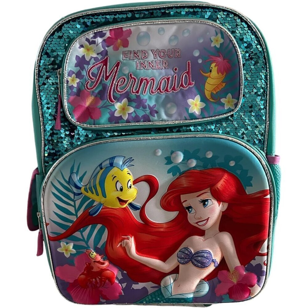 🆕 Disney The Little Mermaid Green Kids 16 inch School Backpack - Picture 6 of 6